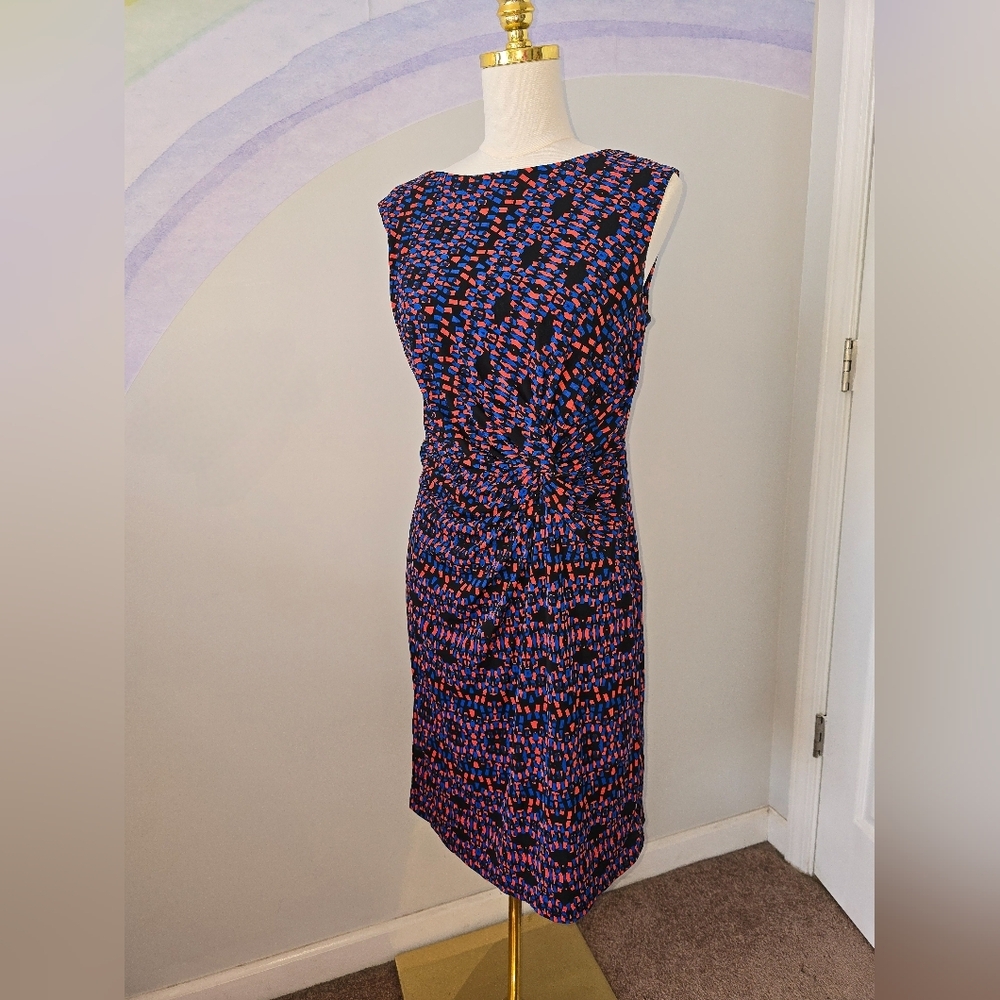 Chaus New York | Sleeveless Multicolor Ruched Shift Dress | Size Medium